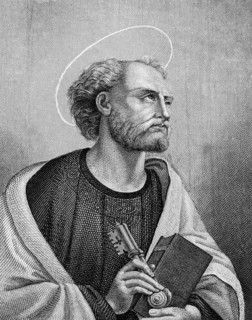 Portrait of St Peter, looking towards heaven, halo, Christian symbol key, New Testament, Bible,