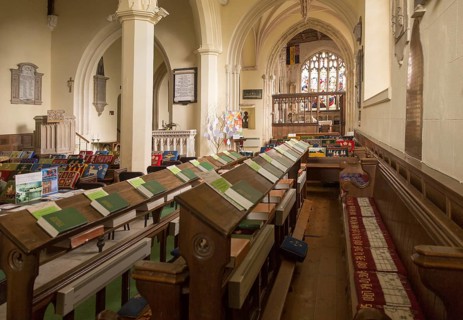 Interior of Church of Saint Nicholas, Bromham, Wiltshire, England, UK