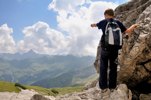 Ten-year-old boy hiking, Nebelhorn, Allgäu Alps, Bavaria, Germany, Europe