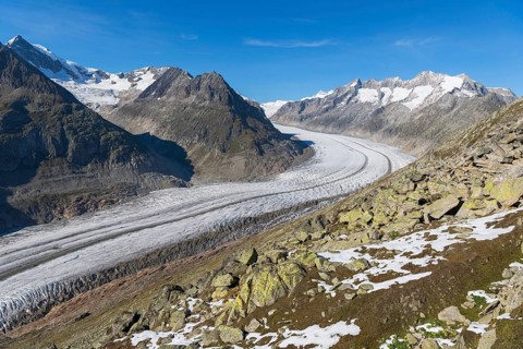 Aletsch glacier, glacier tongue, panorama, climate change, decline, global warming, ice, global
