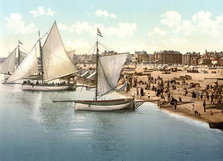 Yachts from the harbour of Yarmouth, County Norfolk, England, Historical, digitally restored
