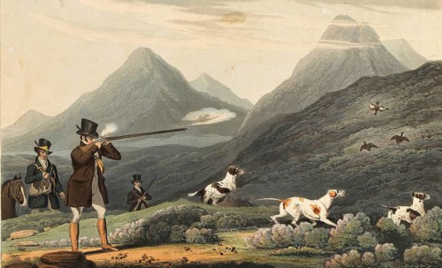 Grouse shooting in England, 1822, Historical, digitally restored reproduction from a 19th century