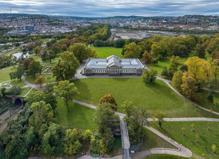 Rosenstein Castle with Natural History Museum, drone photo of Rosenstein Park with a view of the