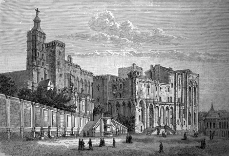 The Palace of the Popes in Avignon, France, in 1883, Historical, digital reproduction of an