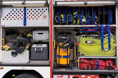 Fire engine, HLF, rescue fire fighting vehicle, fire engine with additional equipment for technical