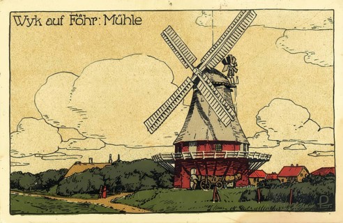 Historical postcard, picture postcard, mill in Wyk auf Föhr, North Frisia, Schleswig-Holstein,