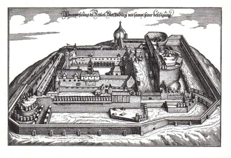 The Plassenburg in Kulmbach in the 16th century, Merian, Upper Franconia, Bavaria, Germany,