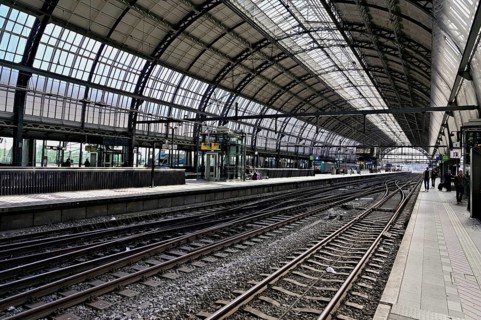Interior view of the central station of the capital, Amsterdam Centraal, Amsterdam, Province of