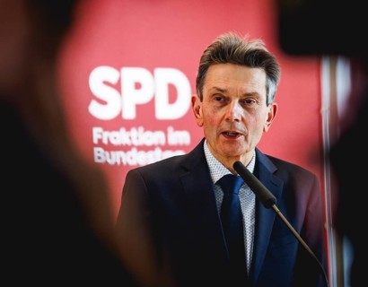 Rolf Mützenich, SPD parliamentary group leader, at a press statement in Berlin, 23 April 2024,