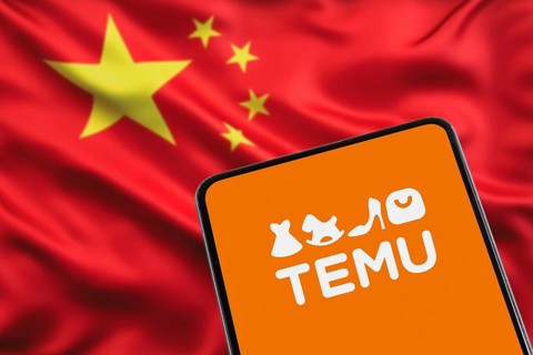 Temu Logo Online marketplace from China with Chinese flag Online trade Ecommerce on a mobile phone