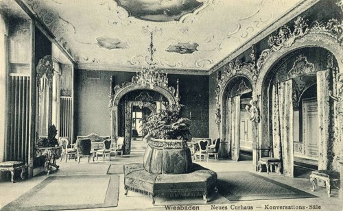 Historical postcard, picture postcard, spa hotel in Wiesbaden, Hesse, Germany, digitally enhanced