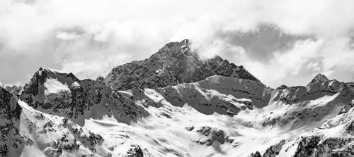 View at the summit of Piz Laviner, mountain panorama in winter, mountain landscape with mountain