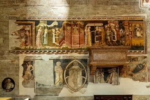 Frescoes in the interior of Trento Cathedral or San Vigilio Cathedral, Trento, Trentino, Italy,