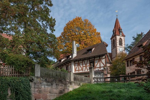 Detail of the Haller castle, already mentioned around 1200, behind the church of St Nicholas and St