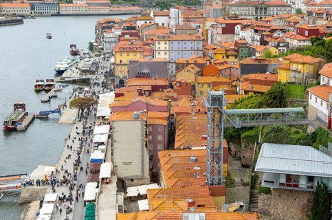River Douro and rooftops of historic buildings in Ribeira area, city of Porto, Portugal, Europe