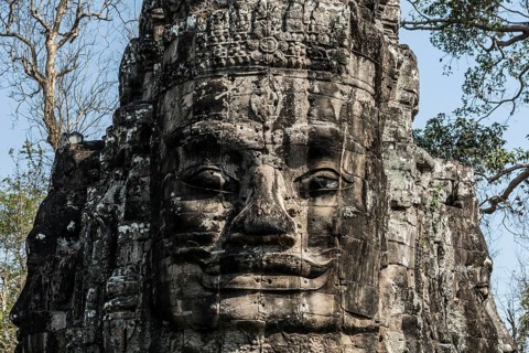 Tor tor with huge faces to Angkor Thom, Angkor Wat, Angkor, UNESCO World Heritage Site, Siem Reap,