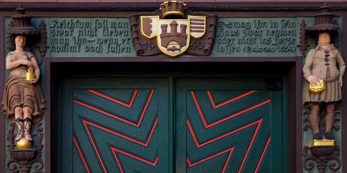 Door detail at the town hall, Wernigerode, Harz, Saxony-Anhalt, Germany, Europe