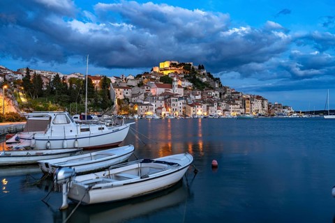 City view of Sibenik at dusk, Croatia, Europe