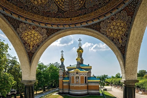 Russian Chapel of St Mary Magdalene by Leonti Nikolayevich Benois, mosaic in the canopy on the