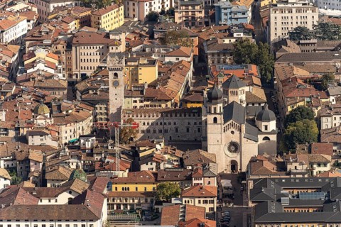 Trento Cathedral, Palazzo Pretorio and the historic city centre seen from above, Trento, Trentino,