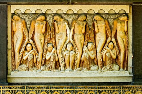 Relief group, sculpture Sleep, by Bernhard Hoetger in the plane tree grove, Art Nouveau, UNESCO