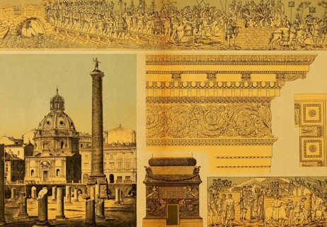 Forum Trajani, public square, ruin, Trajan column with emperor, several relief details, church