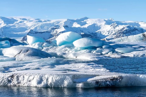 Beautiful landscape with floating icebergs in Jokulsarlon glacier lagoon in Iceland