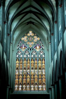 Ceiling vault and stained glass windows of the west façade, Altenberg Cathedral, Bergischer Dom,