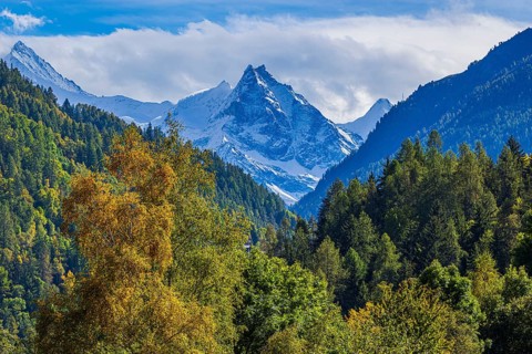 Snow-covered peaks of the mountains Zinalrothorn, Le Besso and Obergabelhorn, Val d'Anniviers,