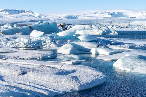 Landscape detail with floating icebergs in the Jokulsarlon glacier lagoon in Iceland
