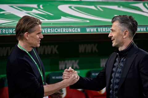 Sports Director Christoph Freund FC Bayern Munich FCB in conversation with Sports Director Marinko