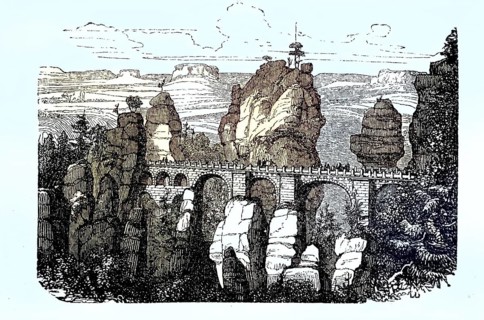 The Bastei Bridge in Saxon Switzerland, Saxony, Deutschland, 1870 / Die Basteibrücke in der
