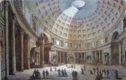 Interior view of the Pantheon in Rome with the later decoration of the walls, Italy, 1880 /