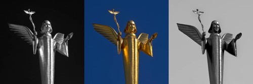 The Golden Angel by Fritz Bartsch-Hofer on the roof of the Engel pharmacy in Giessen, graphic