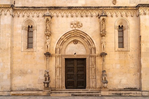 Portal of the Cathedral of St James, UNESCO World Heritage Site in Sibenik, Croatia, Europe