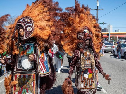 New Orleans, Louisiana - The Mardi Gras Indians' Super Sunday parade. African-Americans create