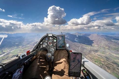 Cockpit, glider, instruments, weather, cumulus, flying, aviation, sport, leisure, aerial view,
