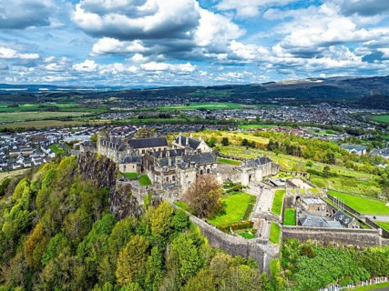 Stirling Castle from a drone, Stirling, Scotland, England, United Kingdom, Europe