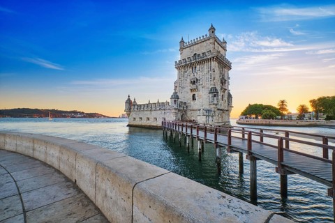 Belem Tower or Tower of St Vincent, famous tourist landmark of Lisboa and tourism attraction, on