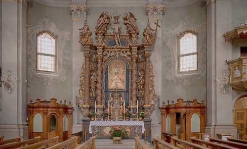 Altar of Our Lady of the Rosary, side altar, Church Basilica Parrocchiale SS. Filippo e Giacomo,