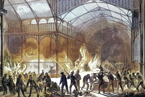 The fire of the central market halls on the night of 11 July 1869, Paris, France, Historical,