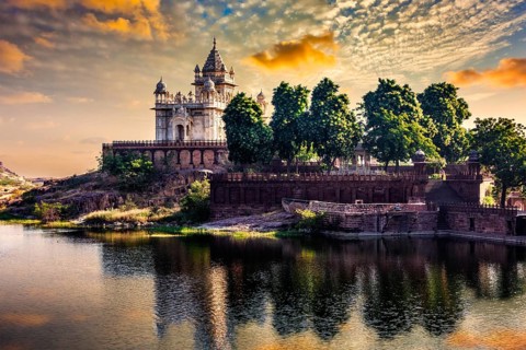 Jaswanth Thada mausoleum on sunset in Jodhpur, Rajasthan, India, Asia