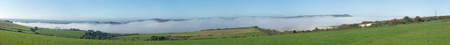 High fog over valley of River Adur, Shoreham by Sea, panoramic view, Photomerge, South Downs, West