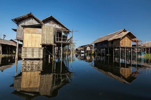 Stilted houses in village on Inle lake, Myanmar, Asia