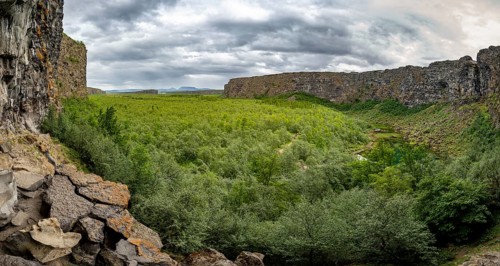 Asbyrgi Canyon, lake on a cliff, Icelandic Highlands, Iceland, Europe