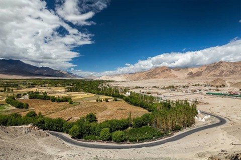 View of Indus valley from Thiksey gompa. Ladakh, India, Asia