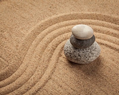 Japanese Zen stone garden, relaxation, meditation, simplicity and balance concept, pebbles and