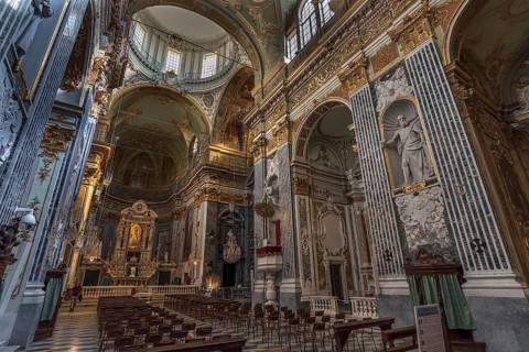 Interior of the Chiesa dei Santi Vittore e Carlo, built in 1650, Via Balbi, 7, Genoa, Italy, Europe