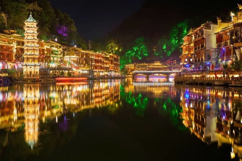 Chinese tourist attraction destination, Feng Huang Ancient Town (Phoenix Ancient Town) on Tuo Jiang