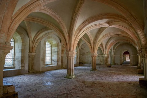 Ceiling arches, Fontenay Cistercian Abbey, Unesco World Heritage Site, Cote d'Or, Burgundy, France,